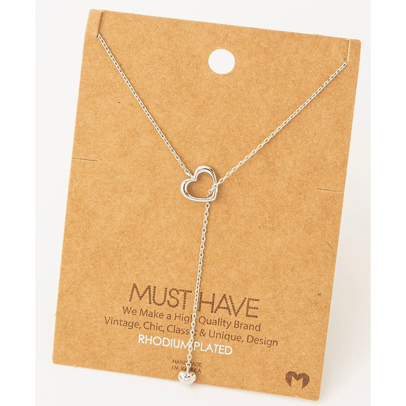 Dainty Heart Lariat Necklace (Silver or Gold)