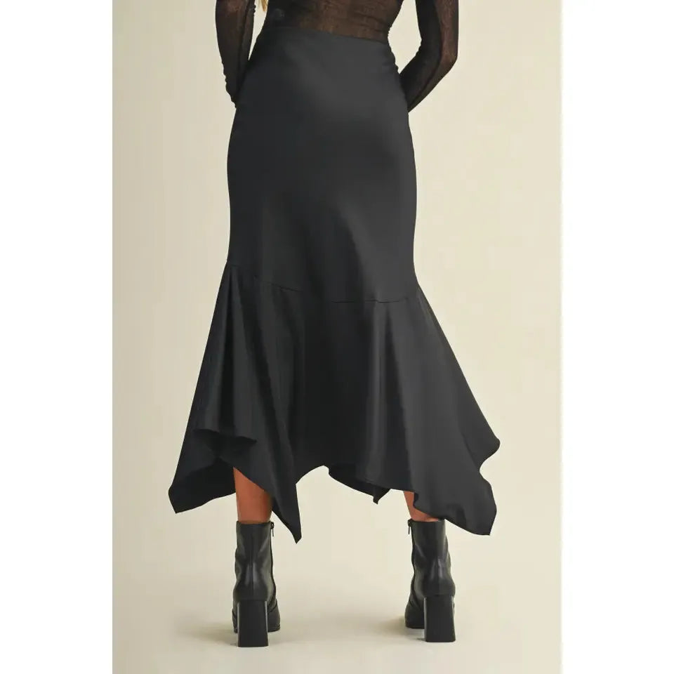 Handkerchief Hem Midi Skirt in Black