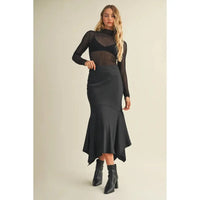 Handkerchief Hem Midi Skirt in Black