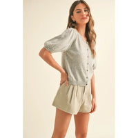 Puff Short Sleeve Button Down Knit Cardigan