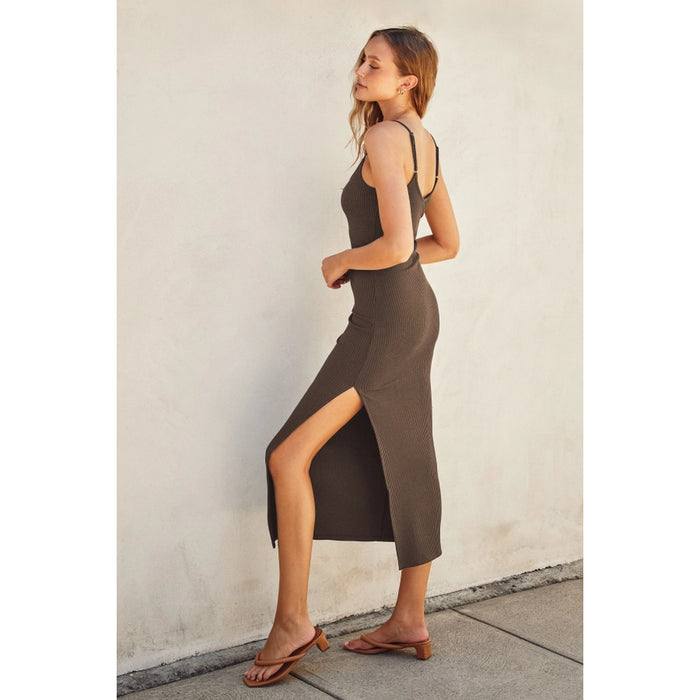 Addie Basic Midi Dress in Mocha