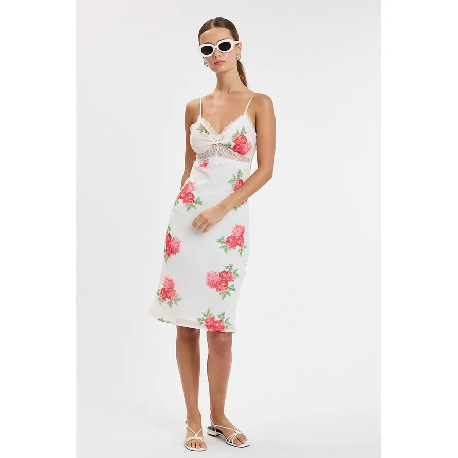 Jillian Midi Dress in White Floral