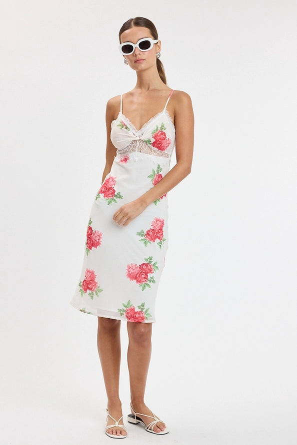 Jillian Midi Dress in White Floral