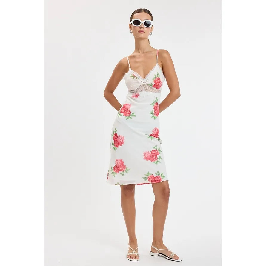 Jillian Midi Dress in White Floral