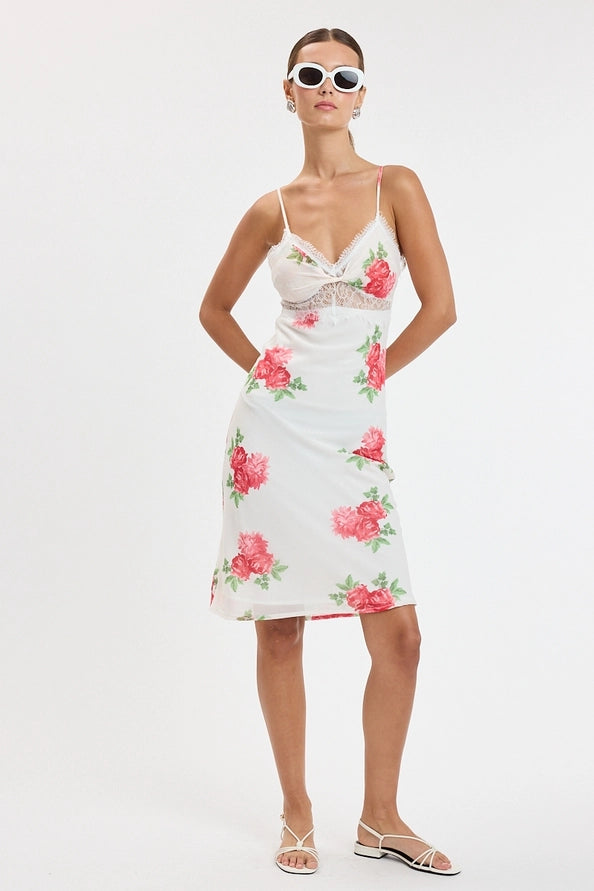 Jillian Midi Dress in White Floral