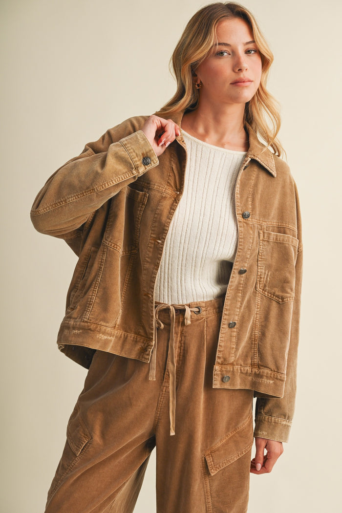 Wide-wale Corduroy Dropped Shoulder Jacket