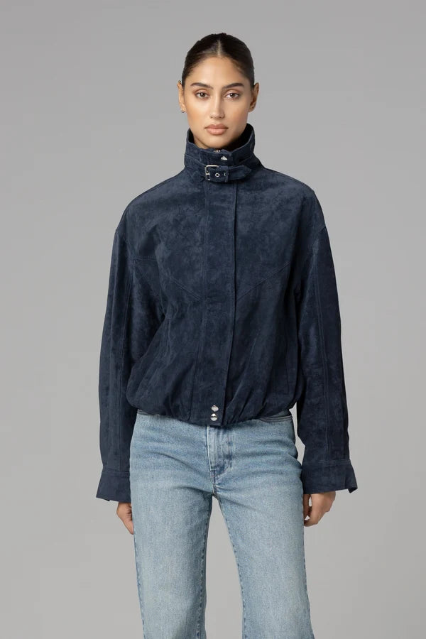 Midnight Drift Suede Bomber