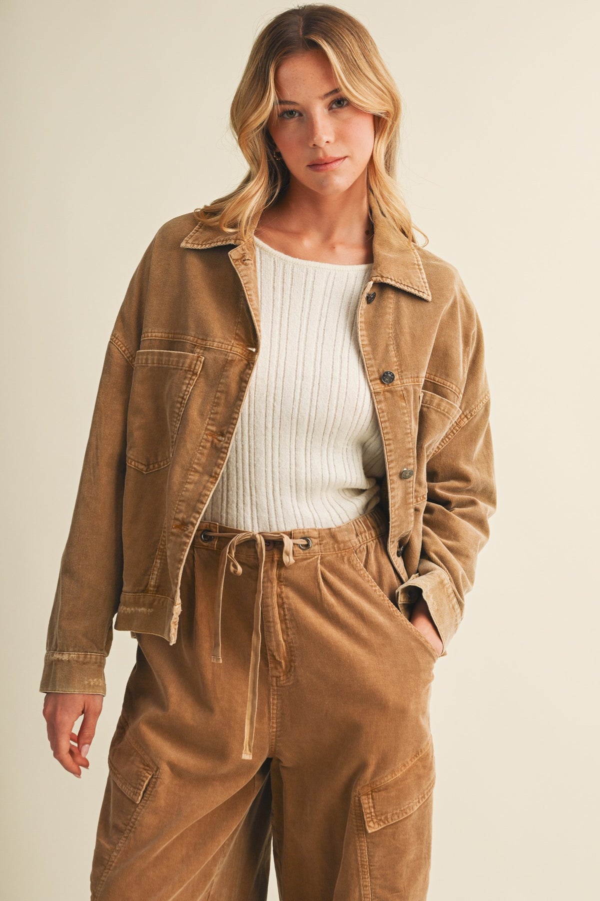 Wide-wale Corduroy Dropped Shoulder Jacket