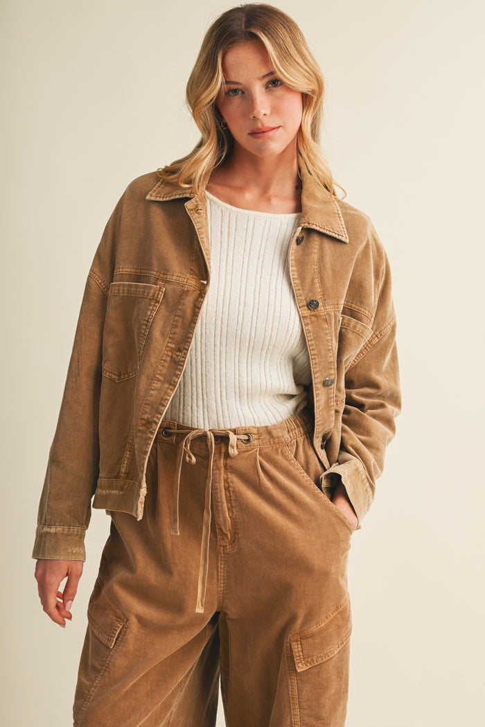 Wide-wale Corduroy Dropped Shoulder Jacket