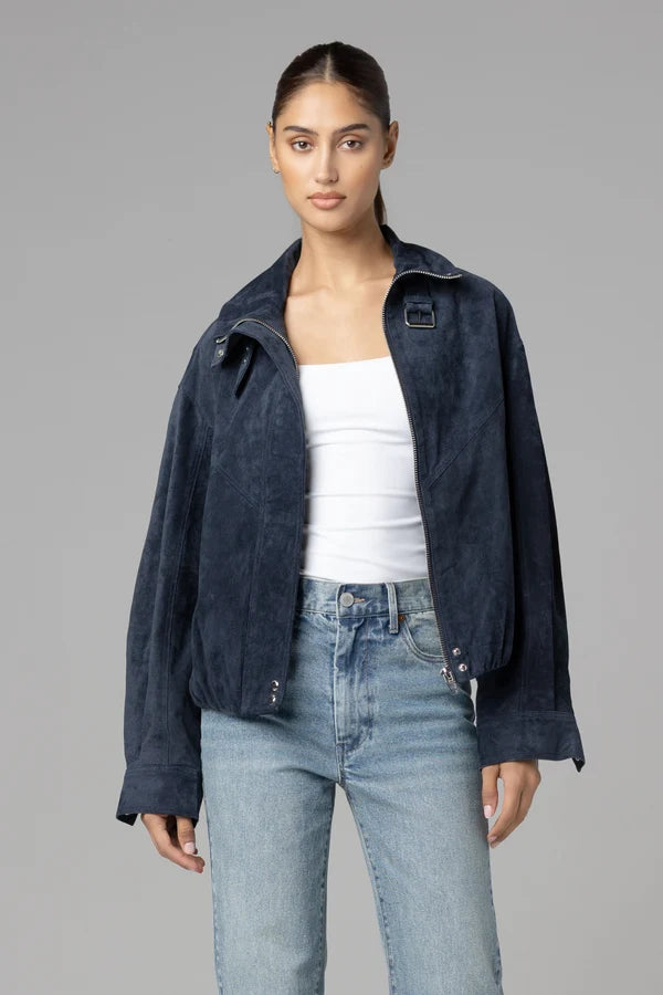Midnight Drift Suede Bomber