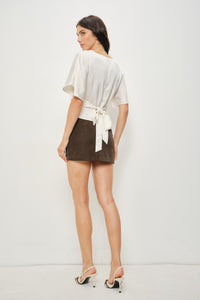 Darlene Satin Flutter Top In Champagne