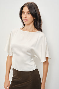 Darlene Satin Flutter Top In Champagne