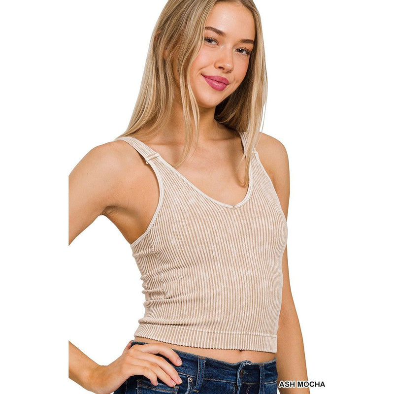 V-Neck Cropped Tank With Padded Bra (Multiple Colors)