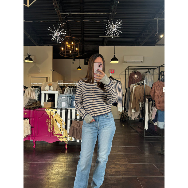 Striped Button Cardigan (2 Colors)