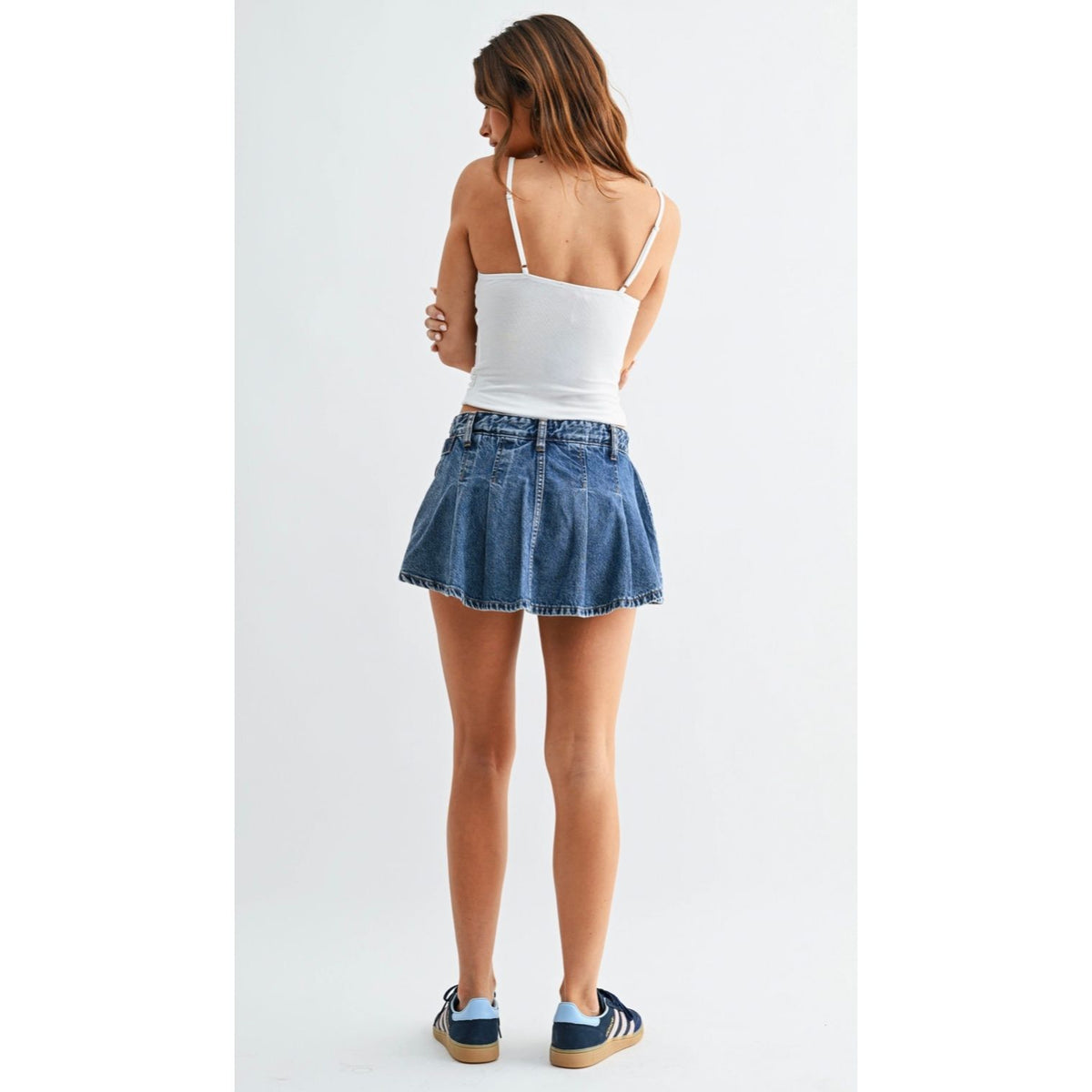 Pleated Denim Skort