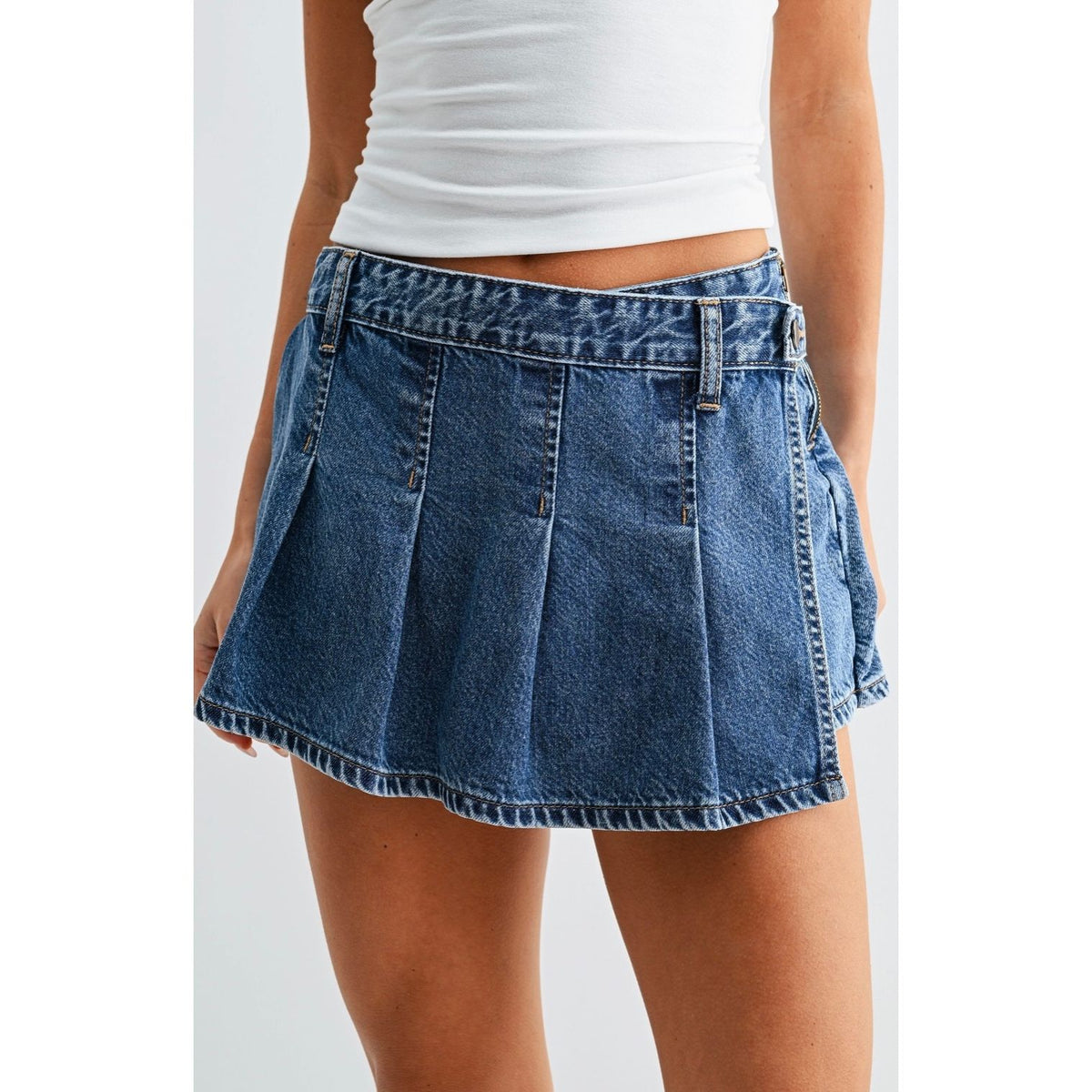 Pleated Denim Skort