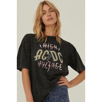 Ac/Dc High Voltage Oversize Distressed Graphic Tee