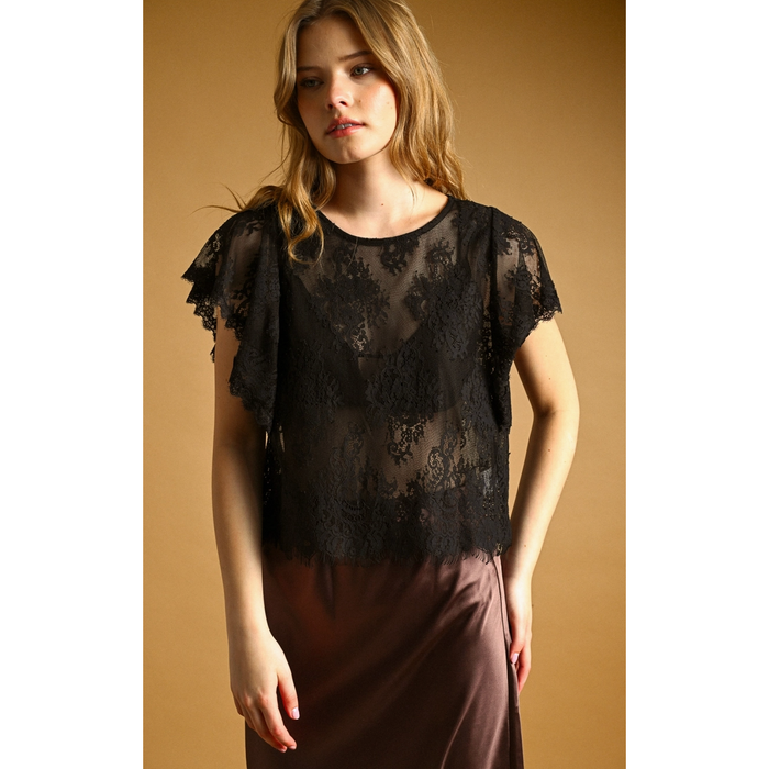 Lace Scalloped Top - Black