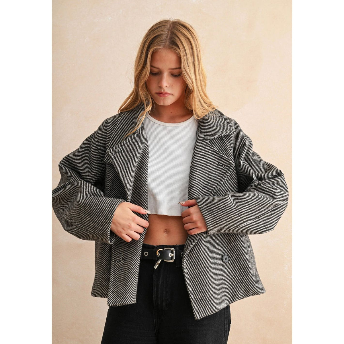 Herringbone Pattern Cape Style Jacket