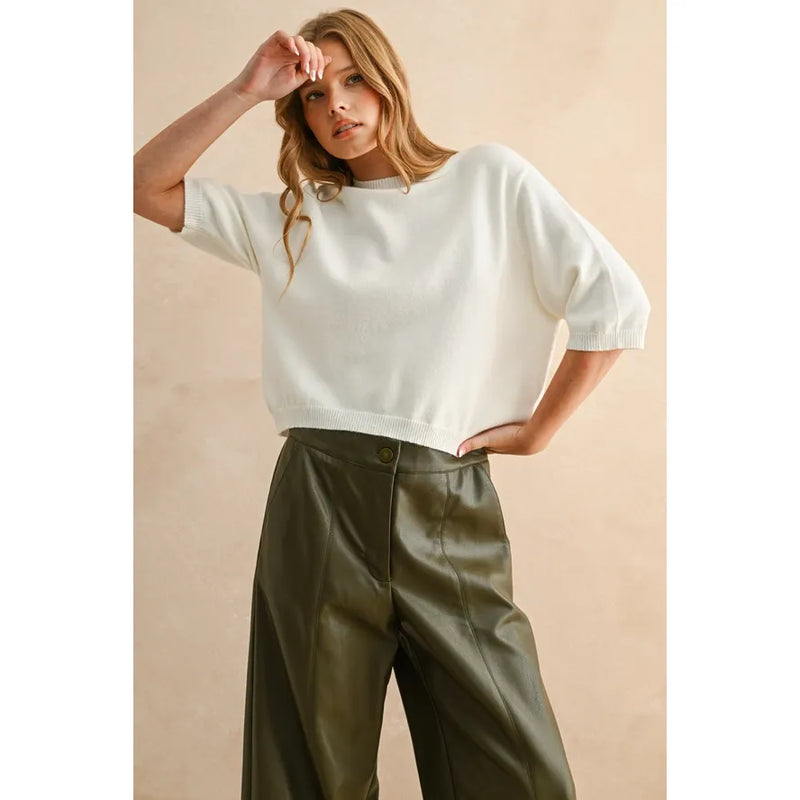 Essential Short Sleeved Sweater in White