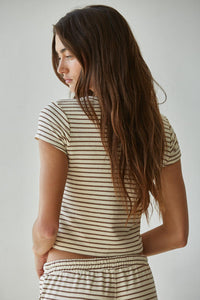 Knit Striped Short Sleeved Top- Cream/Mocha
