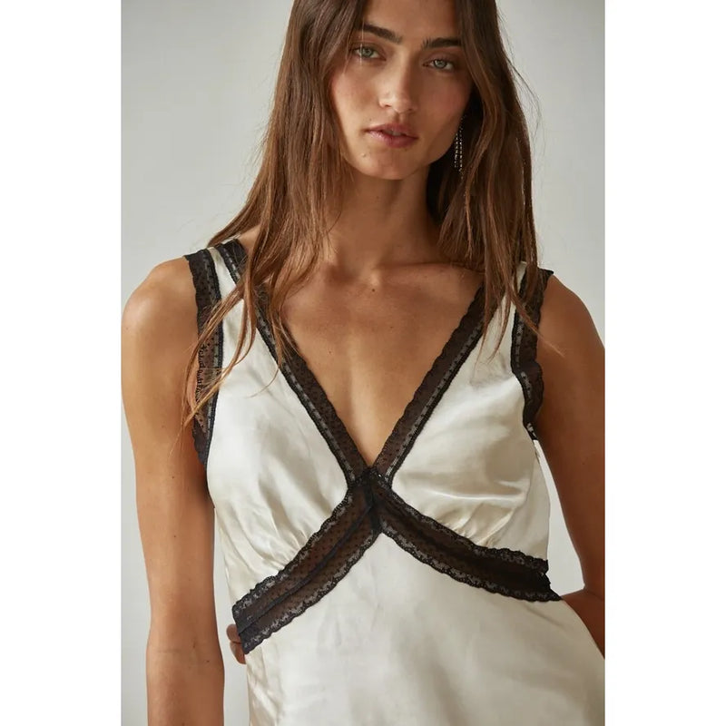 Satin & Lace Tank in Pearl