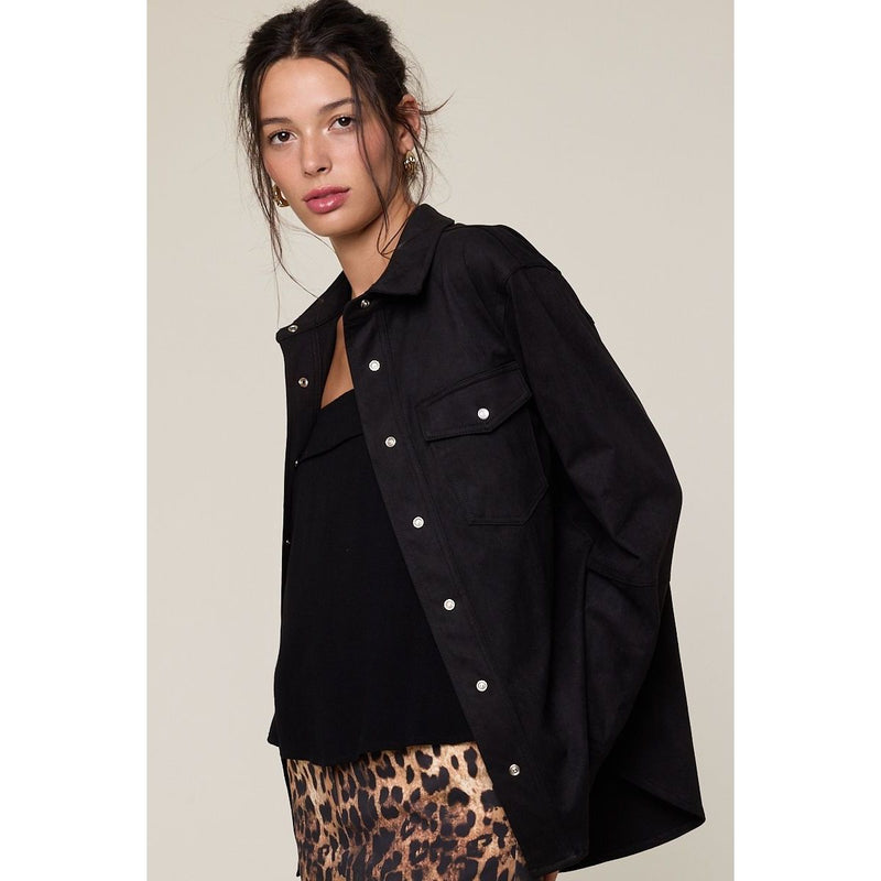 Suede Shirt Jacket in Black