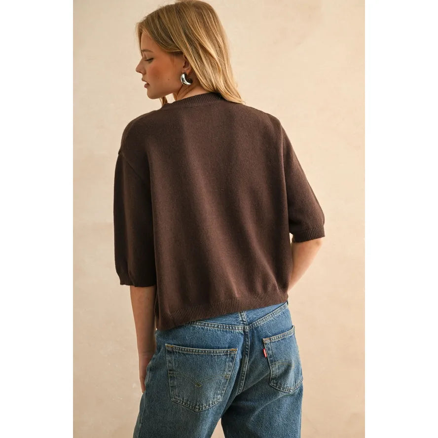 Essential Short Sleeved Sweater in Brown