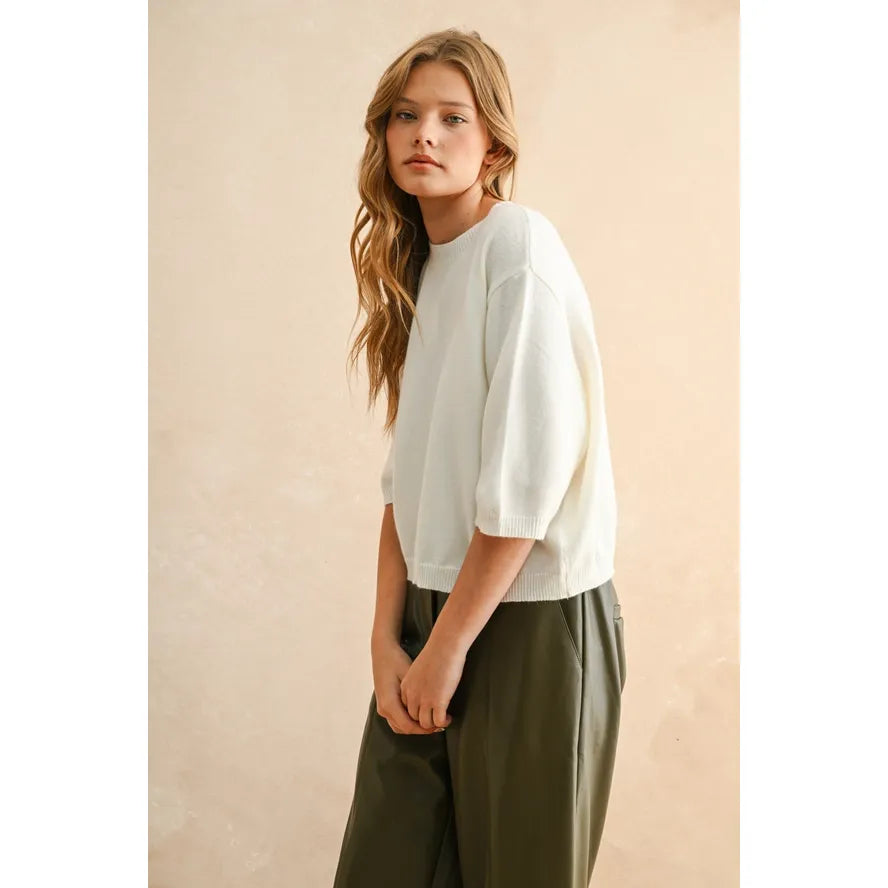Essential Short Sleeved Sweater in White