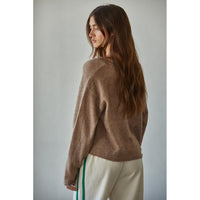Rolled V-Neck Cardigan Top in Mocha
