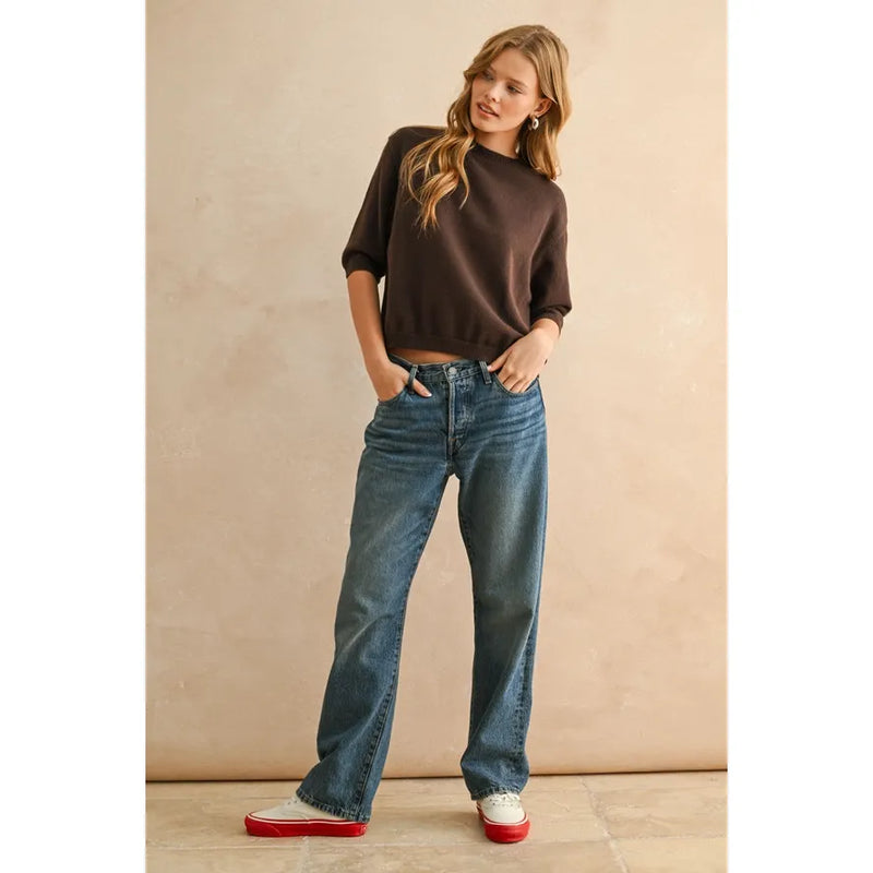 Essential Short Sleeved Sweater in Brown