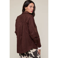 Suede Shirt Jacket in Dark Oak