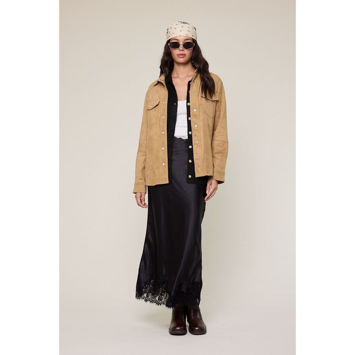 Suede Shirt Jacket in Sand