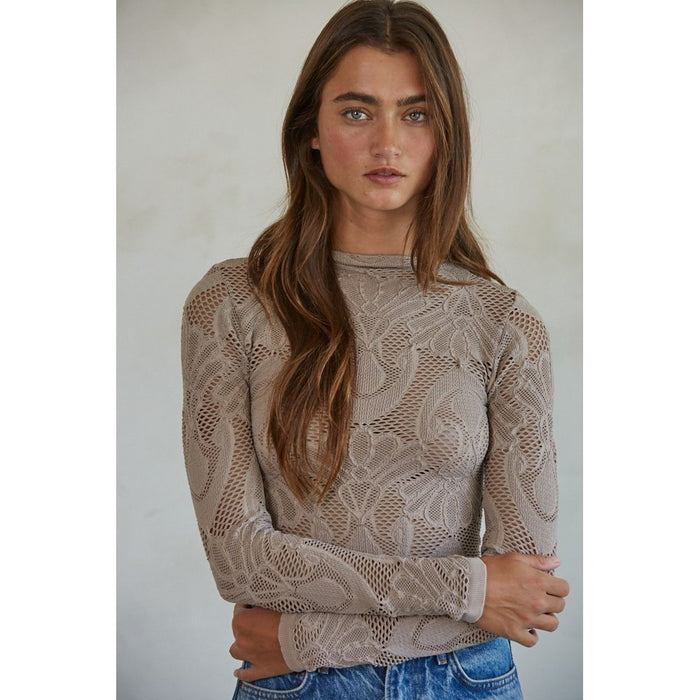 Jacquard Long Sleeve Top in Ash