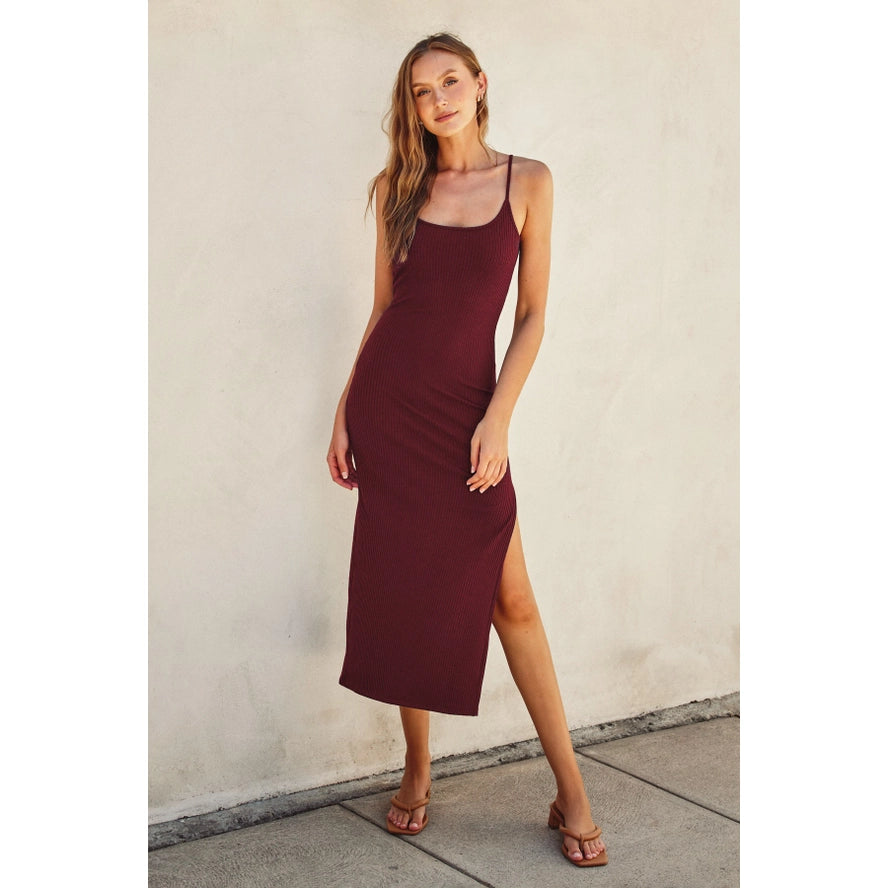 Addie Basic Midi Dress in Wine