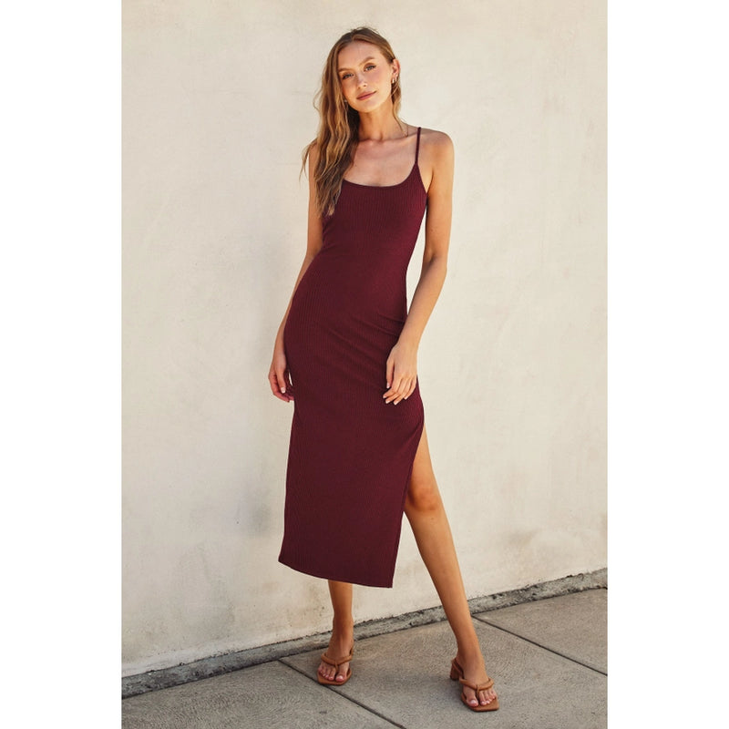 Addie Basic Midi Dress in Wine