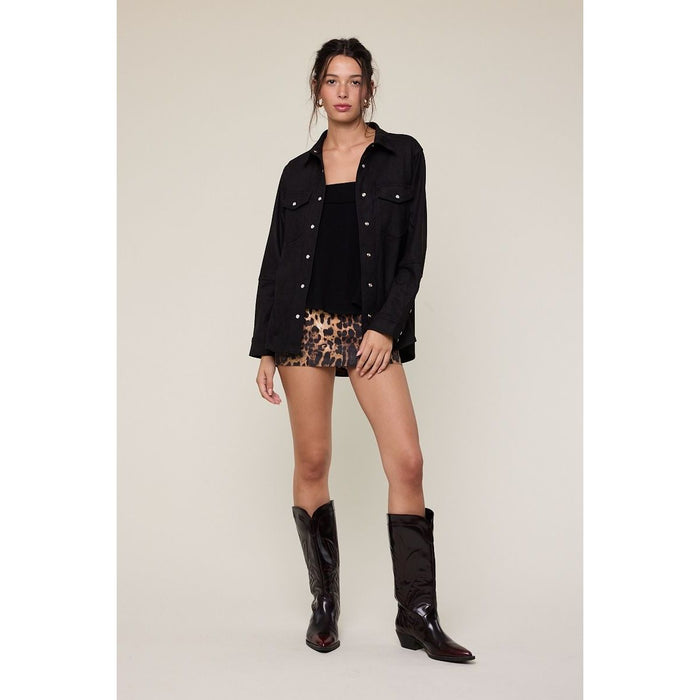 Suede Shirt Jacket in Black