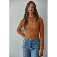 Jacquard Long Sleeved Top in Golden Granola