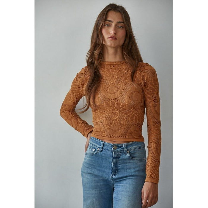 Jacquard Long Sleeved Top in Golden Granola