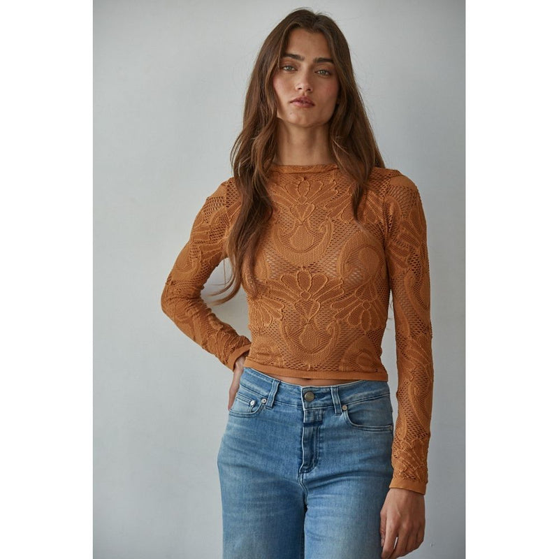 Jacquard Long Sleeved Top in Golden Granola