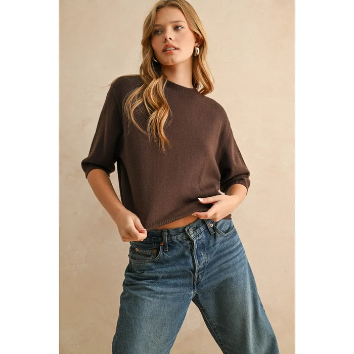 Essential Short Sleeved Sweater in Brown