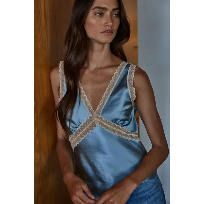 Satin & Lace Tank in Seafoam