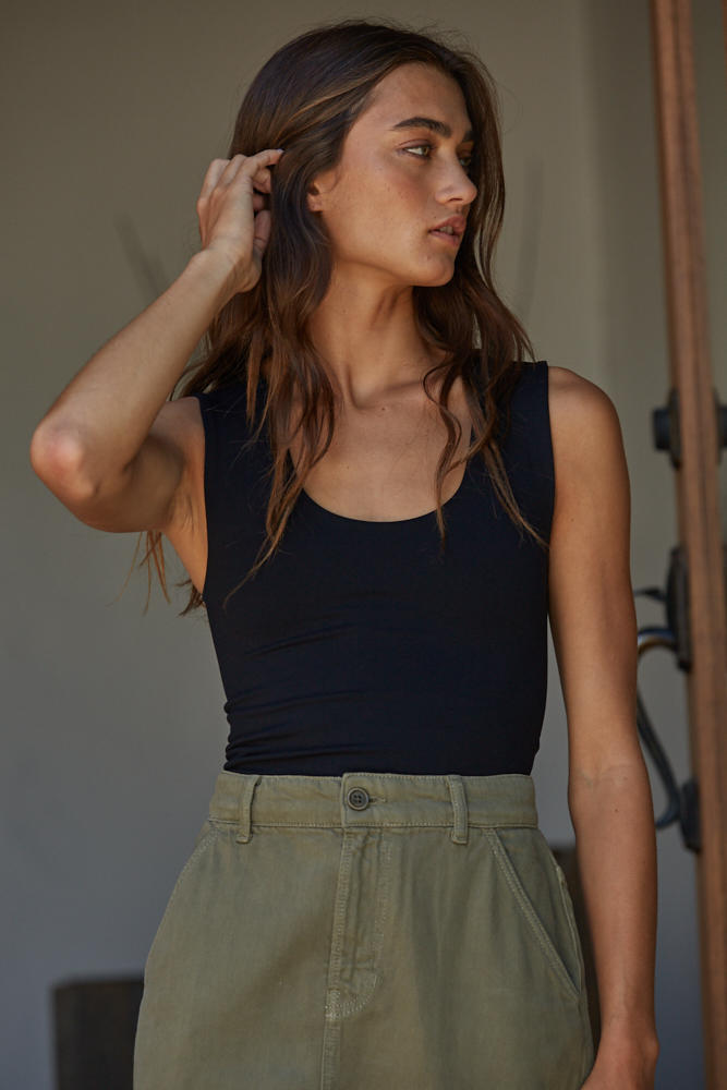 Double Layered Full Length Tank- Black