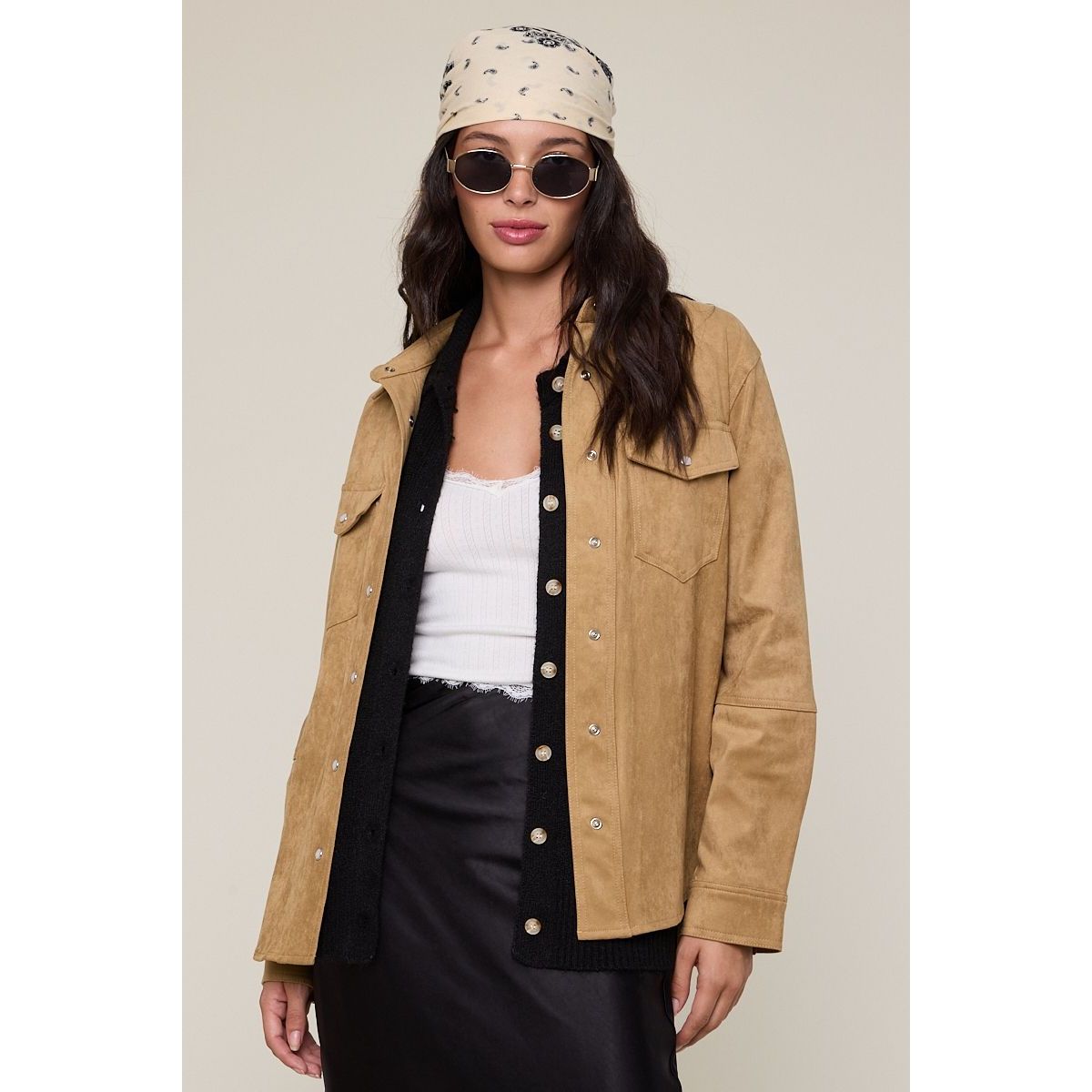 Suede Shirt Jacket in Sand