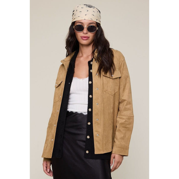 Suede Shirt Jacket in Sand