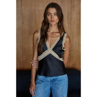 Satin & Lace Tank in Black