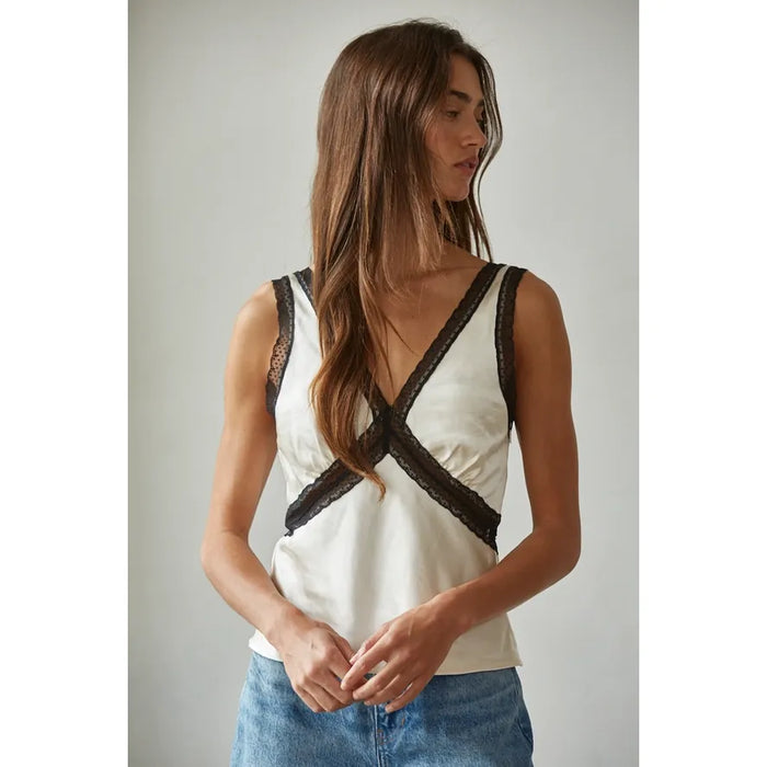 Satin & Lace Tank in Pearl