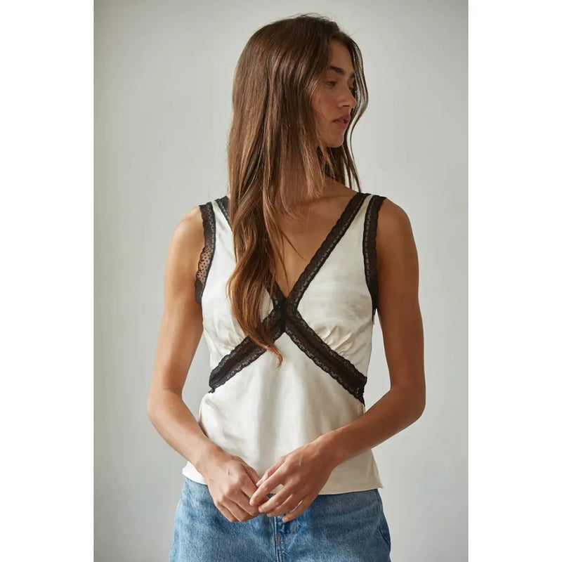 Satin & Lace Tank in Pearl