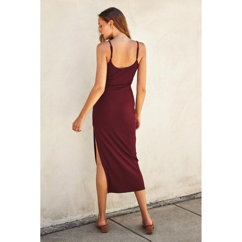 Addie Basic Midi Dress in Wine
