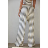 Knit Striped Waist Elastic Band Tie Flare Pants